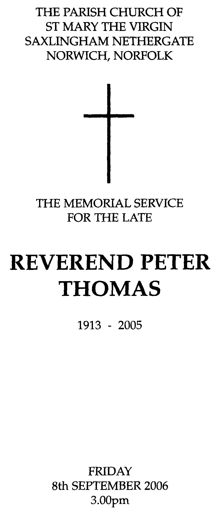 Peter Thomas Memorial Service Programme